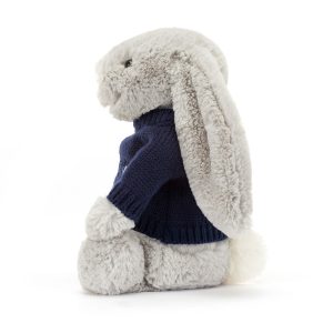 Bashful Silver Bunny with Personalised Navy Jumper